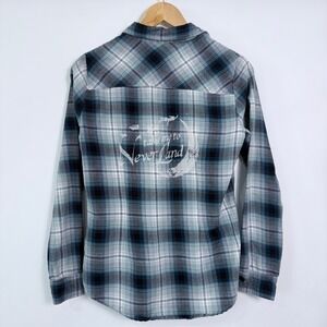 Disney Peter Pan Take Me‎ To Neverland Plaid Flannel Shirt Womens Small